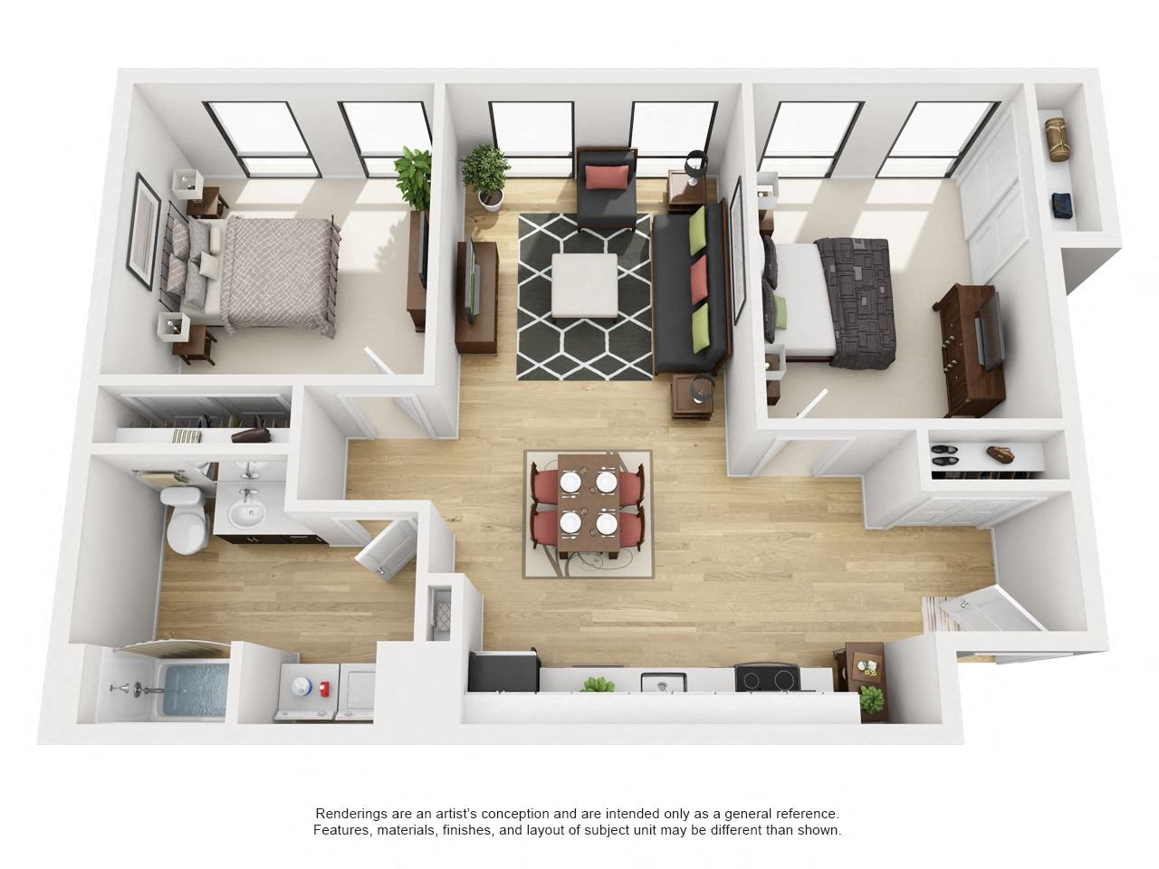Floor plan for 2 beds, 1 bath, 914 sqft